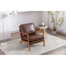 Wood Frame Armchair, Modern Accent Chair Lounge Chair for Living Room - Brown - £148.04 GBP