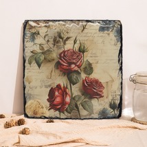 Square Lithograph (Stone) Vintage Red Roses Home Decor Wall Art Display Art - £23.97 GBP