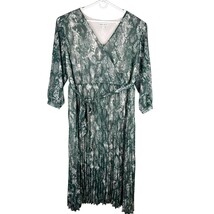 Ava &amp; Viv Faux Wrap Maxi Dress 4X Green Animal Print Lined - $29.69