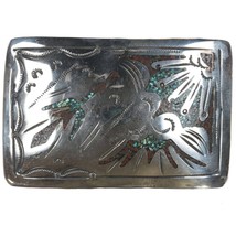 Vintage Navajo Sterling turquoise chip inlay belt buckle - £104.85 GBP