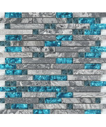 Glass Stone Backsplash Polished Gray Teal Blue Mosaic Linear Wall Tile S... - £148.42 GBP