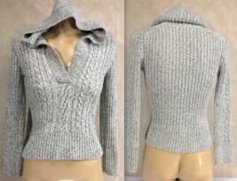 GAP Womens Size Small Gray Cotton Blend Hoodie Sweater Cable Knit - $17.16