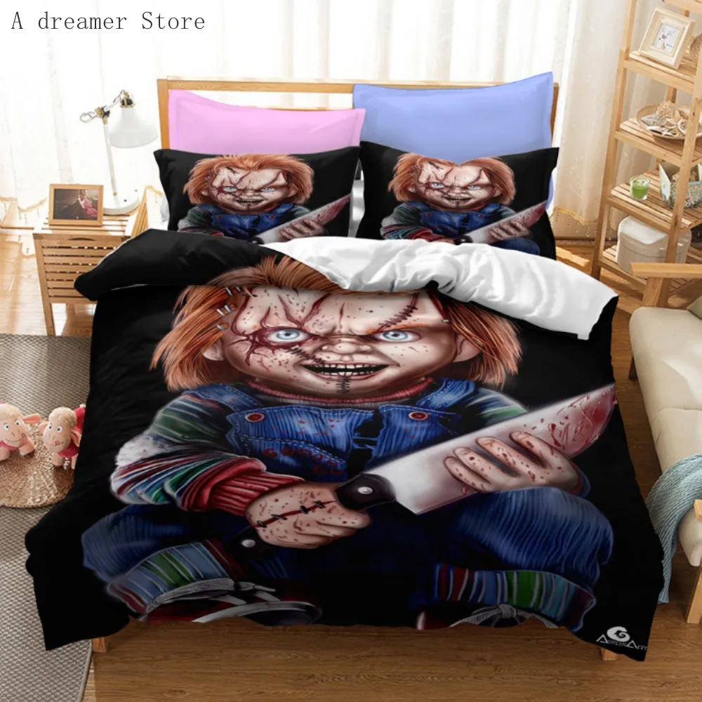 Puppet Horror Doll Bedding Set Double Size Child of Play Moive Character Chucky - £71.16 GBP+