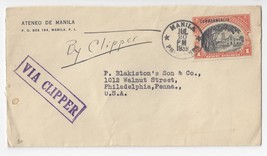 Philippines Cover Via Clipper to US 1939 Sc# 421 with Commonwealth Overp... - £24.08 GBP
