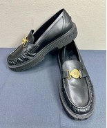 Authentic Versace Medusa Black Leather Loafers Greca Platform Size 44 IT... - $494.99