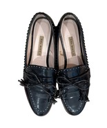Zara Black Scalloped Studded Patent Leather Bow Chunky Heel Loafers Sz 4... - $28.19