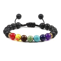 7 Chakra Bracelet Men Black Lava Tiger Eye Stones Healing Balance Beads Reiki Bu - £8.51 GBP