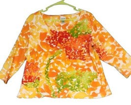 Chicos Top Women Sz 3 Yellow Orange Red Floral Tunic Colorful US XL   Stretch - £15.88 GBP