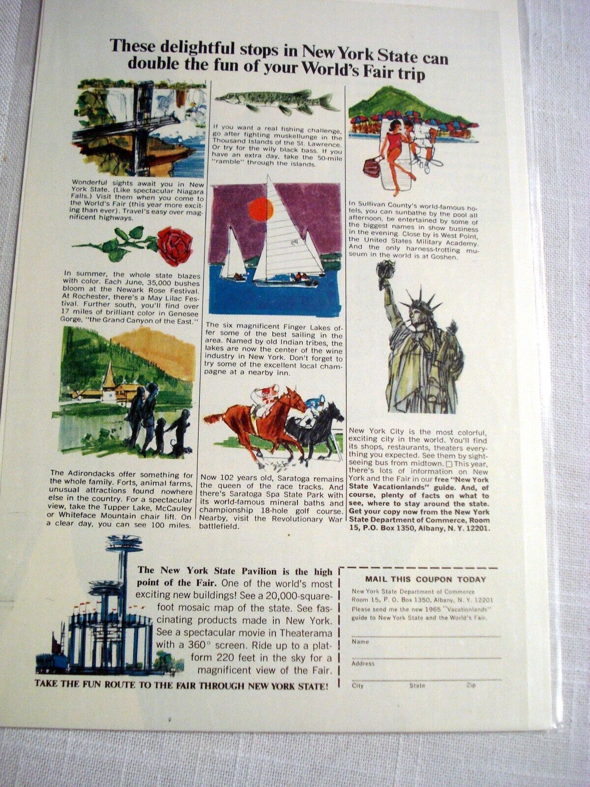 1965 Ad New York State Trip Ad New York World&#39;s Fair New York State Pavi... - $7.99