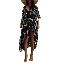 Women Black Tie Dye Long Beach Swimsuit Cover Ups For Swimwear Sexy Bikini Beach - £44.22 GBP