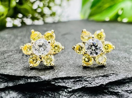 2Ct Round Lab-Created Citrine Flower Stud Earring 14K Yellow Gold Plated Silver - £68.92 GBP