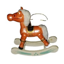Vintage 1980s Wooden Rocking Horse Christmas Ornament Pink - £10.21 GBP