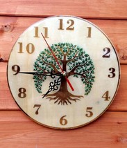Handmade Wooden wall Clock Viking Tree of Life Pagan Witch Runes Home Of... - $59.88
