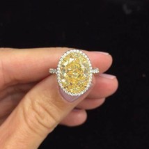 3.12Ct Oval Cut Canary Yellow Diamond Halo Engagement Ring 14K White Gold Finish - £124.26 GBP
