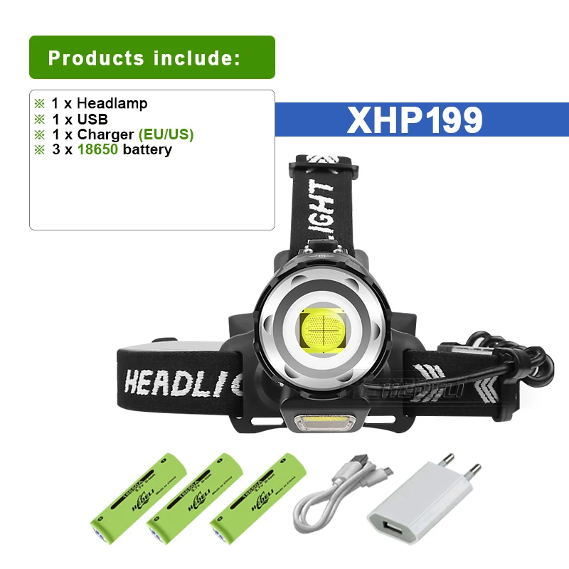 New X199 High Power LED Headlamp USB 18650 Rechargeable Headlight  Zoom Head Tor - £122.63 GBP