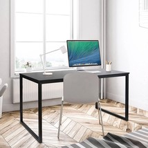 Black Metal Frame Wood Top Modern Home Office Laptop Computer Desk Writing Table - £116.69 GBP