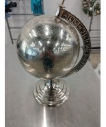 Vtg Silver Metal Chrome 13&quot; World Globe Map Rotating Heavy Desktop Decor - $59.99