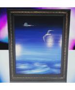 Painting 23&quot; x 19&quot; Ocean Nature Scene with Seabird Seagull with Moon Dar... - £23.94 GBP