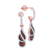 10k Rose Gold Womens Round Red Color Enhanced Diamond Dangle Earrings 3/8 - £399.17 GBP