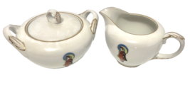 Madame Butterfly Fukagawa Arita Hand Painted Japan Covered Sugar Bowl Cr... - €17,21 EUR