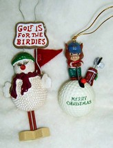 2 ORNAMENTS For Your Golf Enthusiast Snowman &amp; Squirrel Golfers - £7.83 GBP
