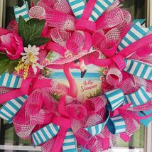 Flamingo Summer Wreath  Pink Blue Front Door Decor  22x6 - $57.99