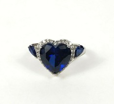 0.40 Ct Heart Cut Blue Sapphire Wedding Engagement Ring 14k White Gold Finish  - £68.57 GBP