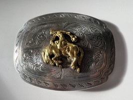 Vintage Bucking Bronco Western Silver Belt Buckle - Hand Engraved - Beautiful! - £40.35 GBP