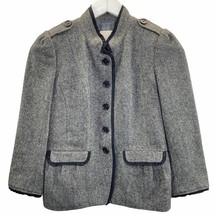 Loft Wool Blend Blazer Gray Size 0P Petite Button Front Pockets Lined Military  - £17.69 GBP