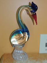 Art Glass Crane / Bird Red &amp; Blue 11&quot; sommerso unmarked Italian Murano - $82.14 CAD