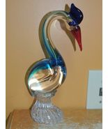 Art Glass Crane / Bird Red &amp; Blue 11" sommerso unmarked Italian Murano - $58.49