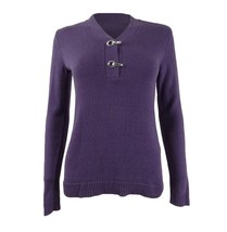 Karen Scott Womens Petite PS Purple Hardware Henley V Neck Sweater NWT AM54 - $8.82