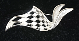Vintage Signed Trifari Silver Tone Textured Long Swoosh  Brooch Pin   - $16.00