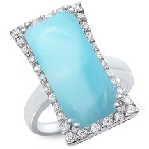 Sterling Silver Natural Larimar &amp; Cubic Zirconia Cocktail Ring - £54.22 GBP
