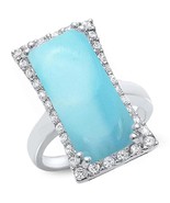 Sterling Silver Natural Larimar &amp; Cubic Zirconia Cocktail Ring - €58,34 EUR