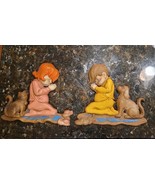 Vintage 2pc 1972 Sexton Boy w/Dog &amp; Girl w/Cat Praying Cast Metal Wall H... - $604.16 MXN