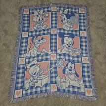 VTG Disney Babies Avon Pink Blue Tapestry Blanket Mickey Donald Daisy Goofy READ - £15.78 GBP