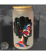 Vibrant Black Woman Frosted Glass #03 Tumbler with Bamboo Lid and Reusab... - $24.70 CAD
