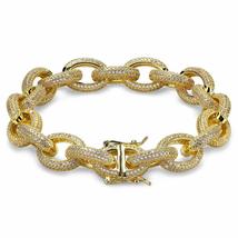 12mm Mens Charm Link Bracelet Bling Iced Out Cubic Zirconia Hip Hop Gold... - $84.00+