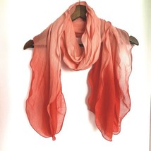 Ruffled Ombre Pink to Red Scarf Lightweight Polyester 75x10in - $9.95