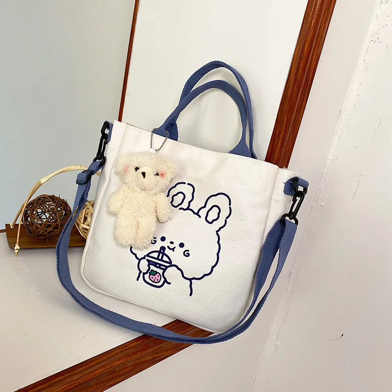Fashion Women Canvas Zipper Bag Cartoon Bear Print Student Tote Shoulder Messeng - £14.50 GBP