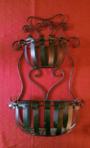 Black Coated Metal Plant Holder Basket Home Decor Wall Hang Tabletop Two... - $18.70