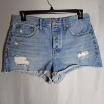 Madewell Women&#39;s Relaxed Button Fly Distressed Light Wash Denim Shorts Size 28 - £22.75 GBP