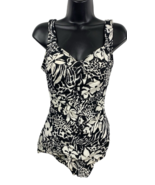 Maxine of Hollywood Swimsuit One Piece Size 10 Ruched Black White Floral... - $54.33 CAD