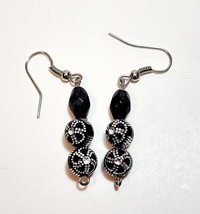 Vintage Sparkle Flower Earrings Costume Handmade Beaded B66 Maine - $27.56 CAD