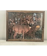 Vintage Big Buck Deer in Nature Forest Wood Framed Print 18x22 Man Cave ... - £27.25 GBP