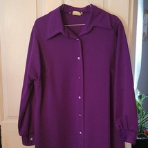 Vintage 1970s purple dress long sleeve collar lavender stitching - Size Large L - £26.33 GBP