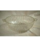 Vintage Clear Glass Ribbed Serving Bowl Dish Dotted Tab Handles Unknown ... - £33.39 GBP