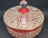 Very Old Highly Detailed Hand-Painted Floral Rose Daisy Red Glass Jar Ma... - $49.49