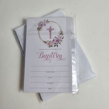 25 Baptism Invite Cards and Envelopes Set Pink Floral Christening Invitations - $5.93